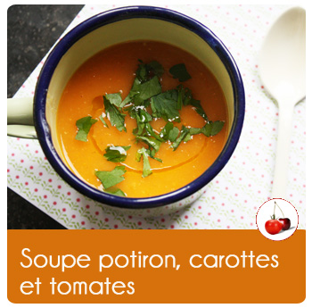 Soupe potiron, carottes et tomates