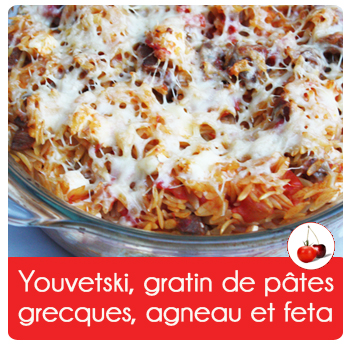 Youvetsi, gratin de pâtes grecques, agneau et feta