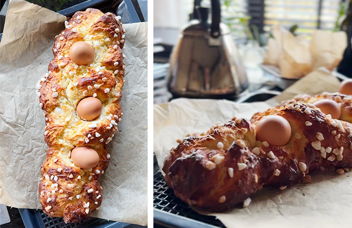 Brioche de Pâques aux oeufs et sucre perlé