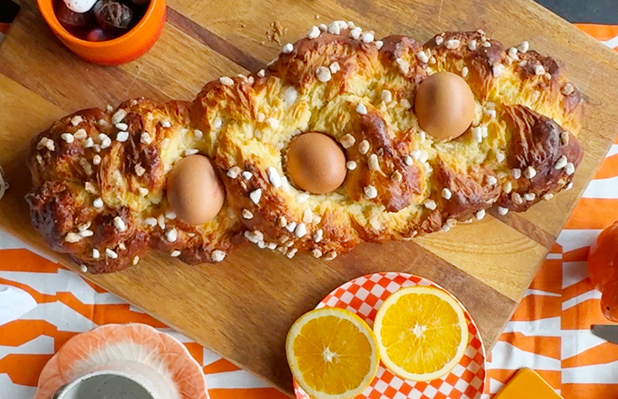 Brioche de Pâques aux oeufs et sucre perlé