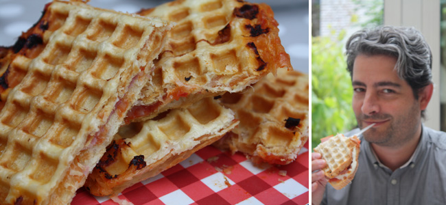  Un grand classique, la pizza jambon-fromage revisitée en gaufre croquante 