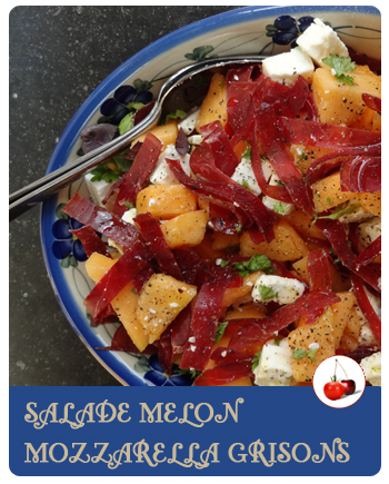 Salade de melon mozzarella et viande de grison