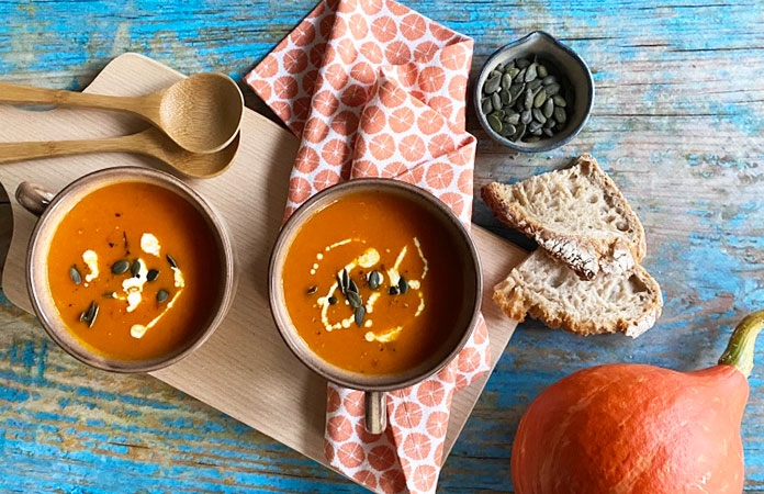 Soupe potiron, carottes et tomates