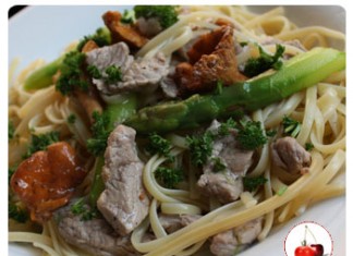 Spaghetti girolles asperges