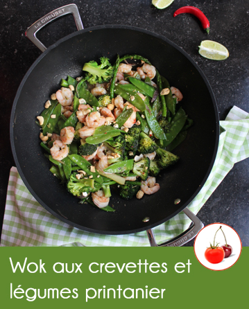 Wok aux crevettes et légumes printanier