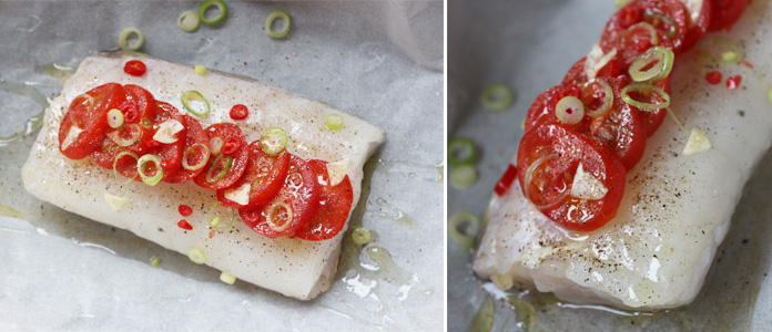 Cabillaud en papillote aux tomates