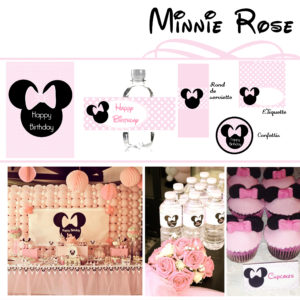 Décoration anniversaire imprimable Minnie Rose