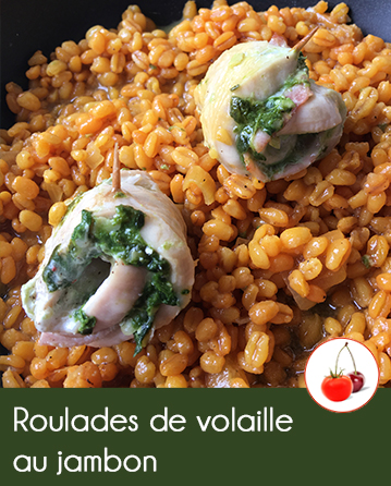 Roulades de volaille au jambon, fromage et pesto d’épinard