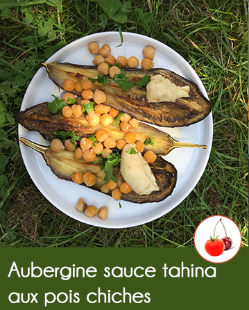 Aubergine sauce tahina aux pois chiches