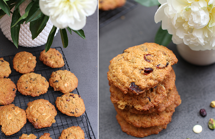 Cookies aux cranberries, pistaches et chocolat blanc