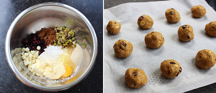 Cookies aux cranberries, pistaches et chocolat blanc