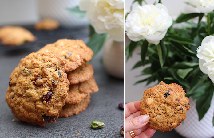 Cookies aux cranberries, pistaches et chocolat blanc