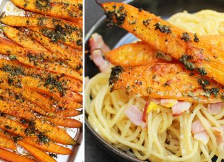Carbonara aux carottes grillées et parmesan