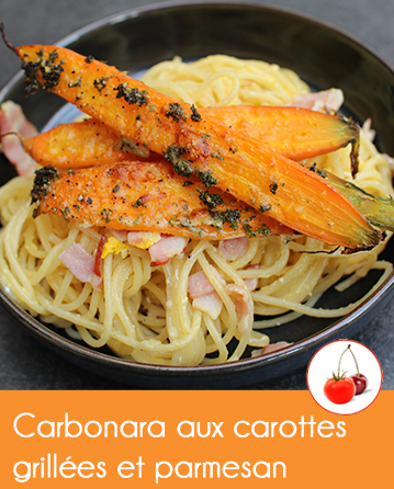 Carbonara aux carottes grillées et parmesan