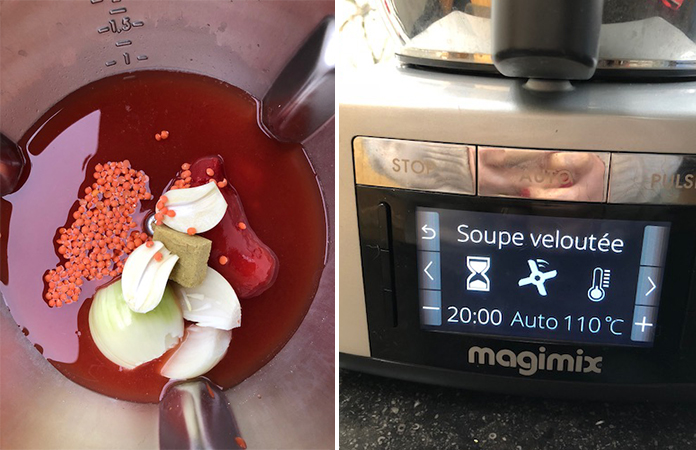 Soupe tomate et lentilles corail gratinée