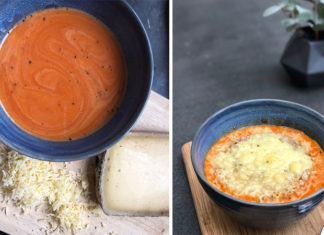 Soupe tomate et lentilles corail gratinée