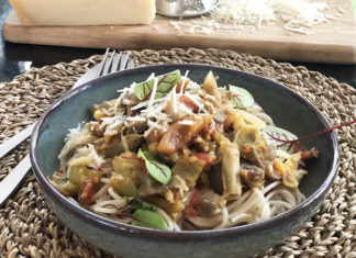 Spaghettis d’épeautre aux artichauts