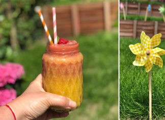 Smoothies pêches framboises