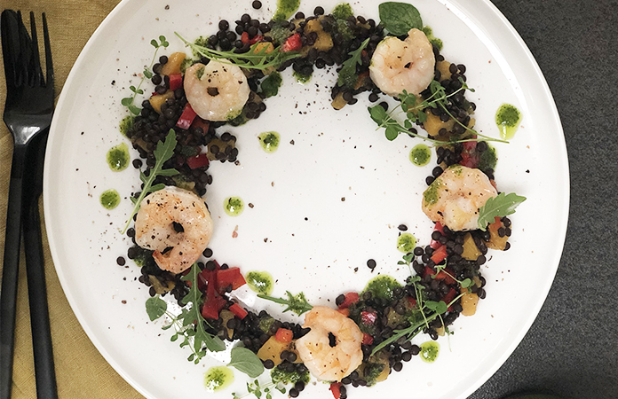 Salade de lentilles aux scampis