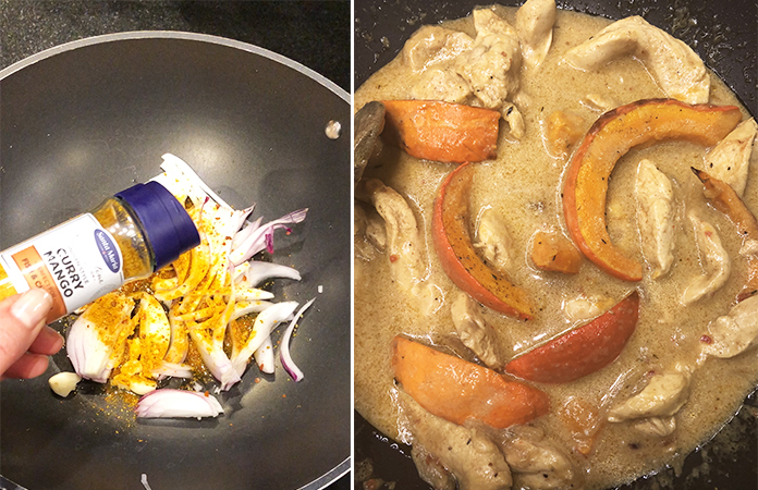 Curry de poulet aux oignons et potimarron