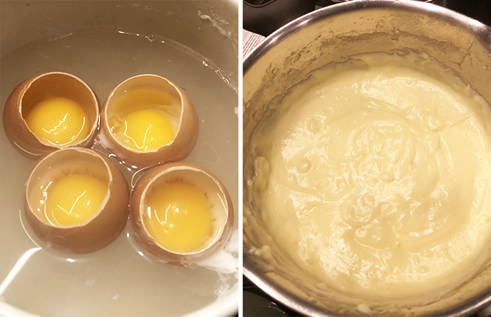 Œufs toqués à la mousse de pomme de terre et caviar