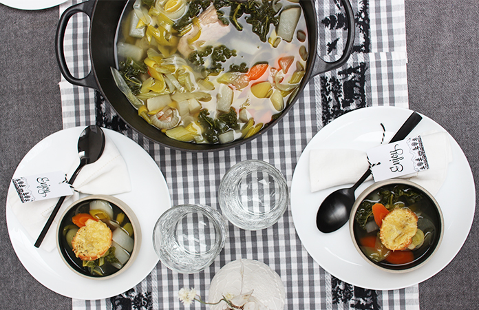 Soupe de légumes vitaminée et son toast gratiné à l’Appenzeller®