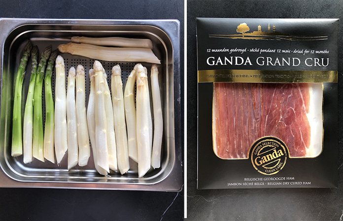 Asperges, burrata et jambon cru | Ganda, un jambon belge sans nitrate