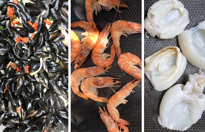 Moules, gambas et seiches | 3 recettes poissons à la plancha