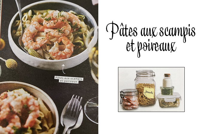 Pâtes aux scampis et poireaux