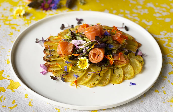 Pommes Anna aux tagliatelles d’asperges 