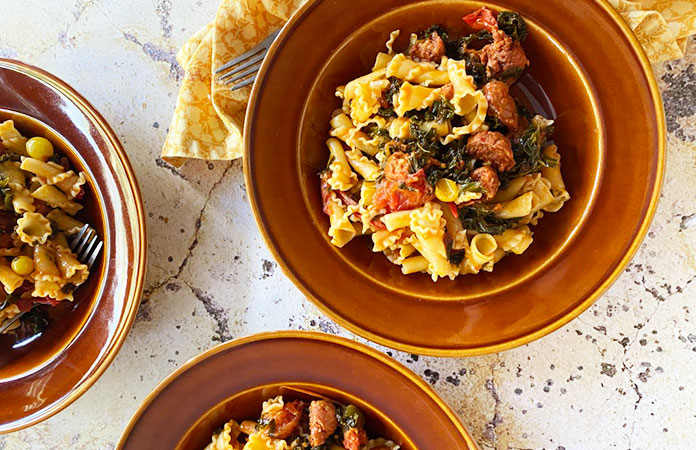 Giglio au chorizo, tomates et kale