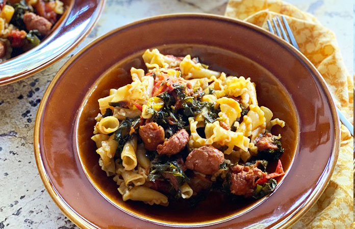 Giglio au chorizo, tomates et kale 