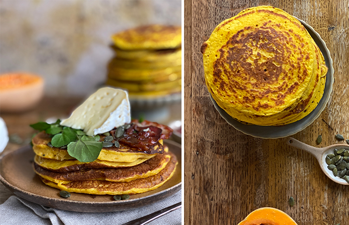 pancake de butternut et croûte fleurie