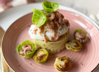 Crevettes grises et œuf poché