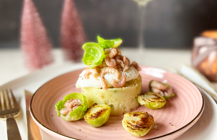 Crevettes grises et œuf poché