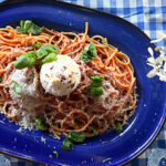 Pâtes tomate, pancetta et burrata