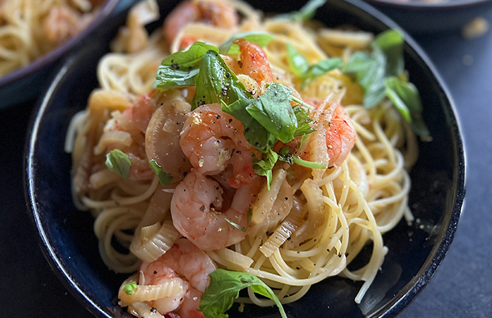 Spaghettis au fenouil, citron et scampis