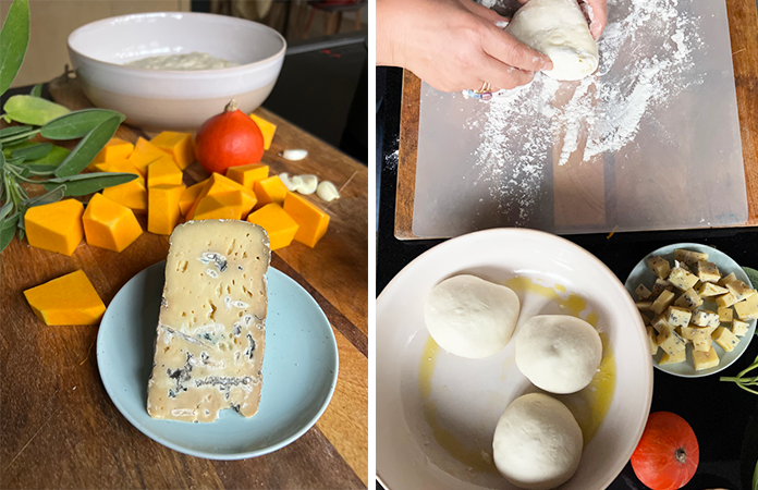 Pizza au butternut et bleu des grottes