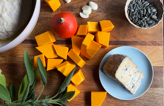 Pizza au butternut et bleu des grottes