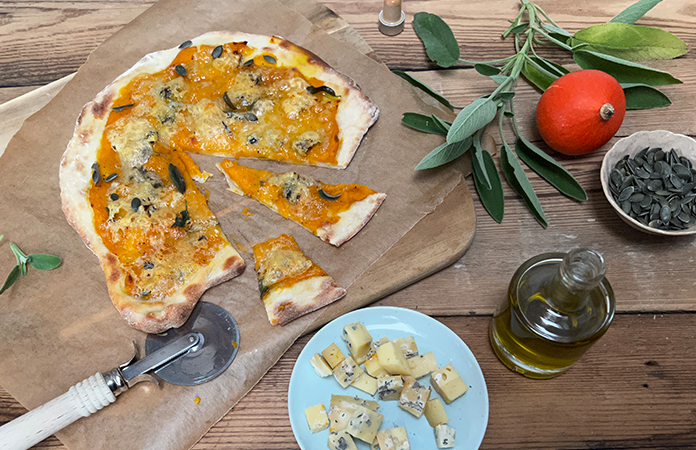 Pizza au butternut et bleu des grottes 