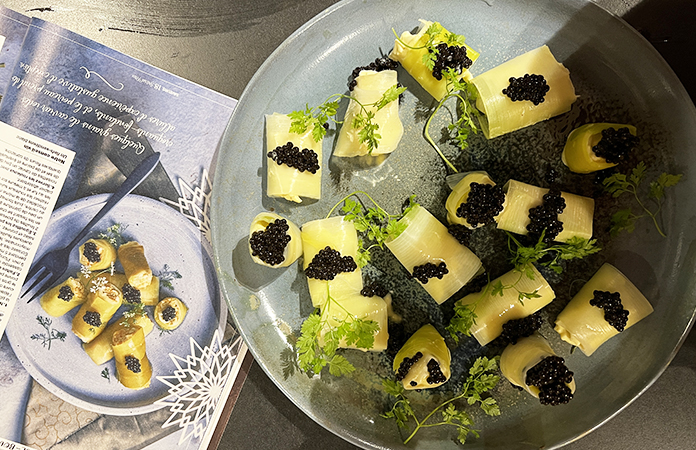 Mini rouleaux de poireaux au caviar