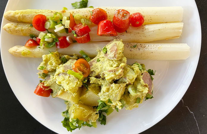 Salade de pomme de terre à la mousse de petits pois