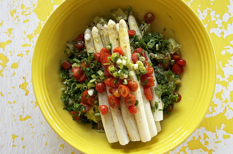 Salade de pomme de terre à la mousse de petits pois