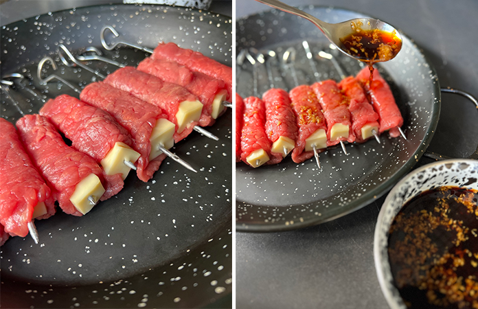 brochettes de bœuf yakitori au fromage