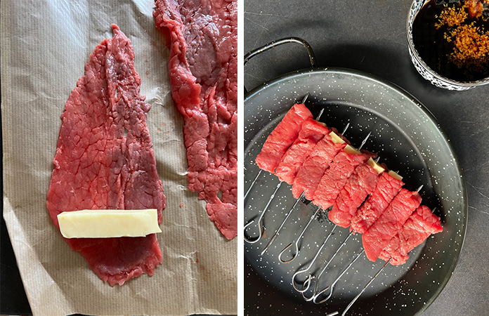 brochettes de bœuf yakitori au fromage