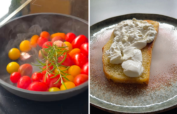 Bruschetta de tomates rôties et burrata 