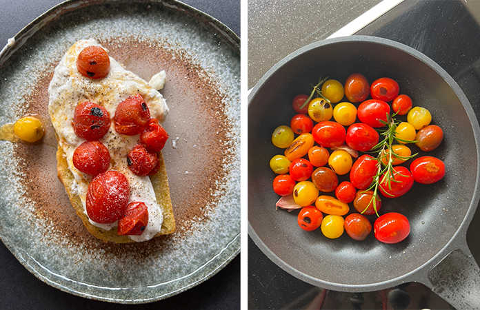 Bruschetta de tomates rôties et burrata 