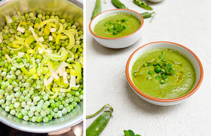 Soupe froide de petits pois à la menthe