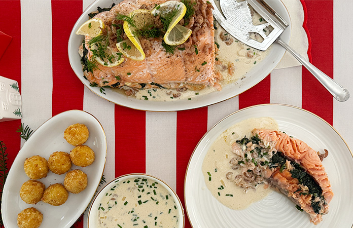 Présentation assiette rôti de saumon