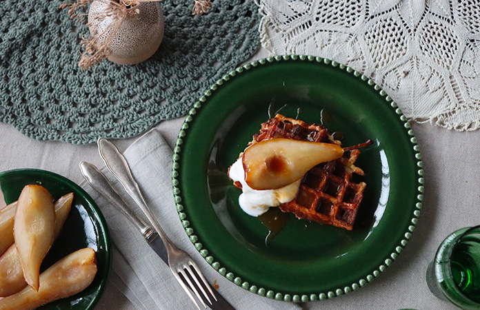 Gaufre riz au lait poire et caramel